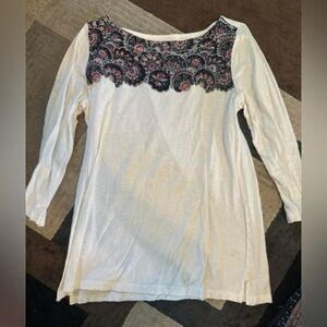 Loft white patterned long sleeve t shirt